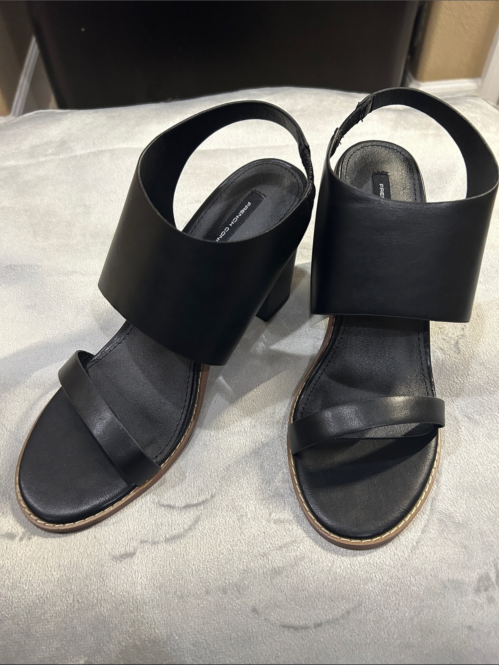 French Connection Black Wide-Band Slingback Heeled Sandals